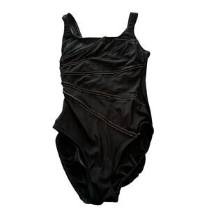 Vintage Longitude Black Gold One Piece Swimsuit Bathing Suit Size 14